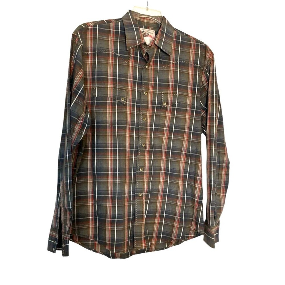 Vintage American Cowboys Choose Wrangler Western Pearl Snap Plaid Shirt L/XL